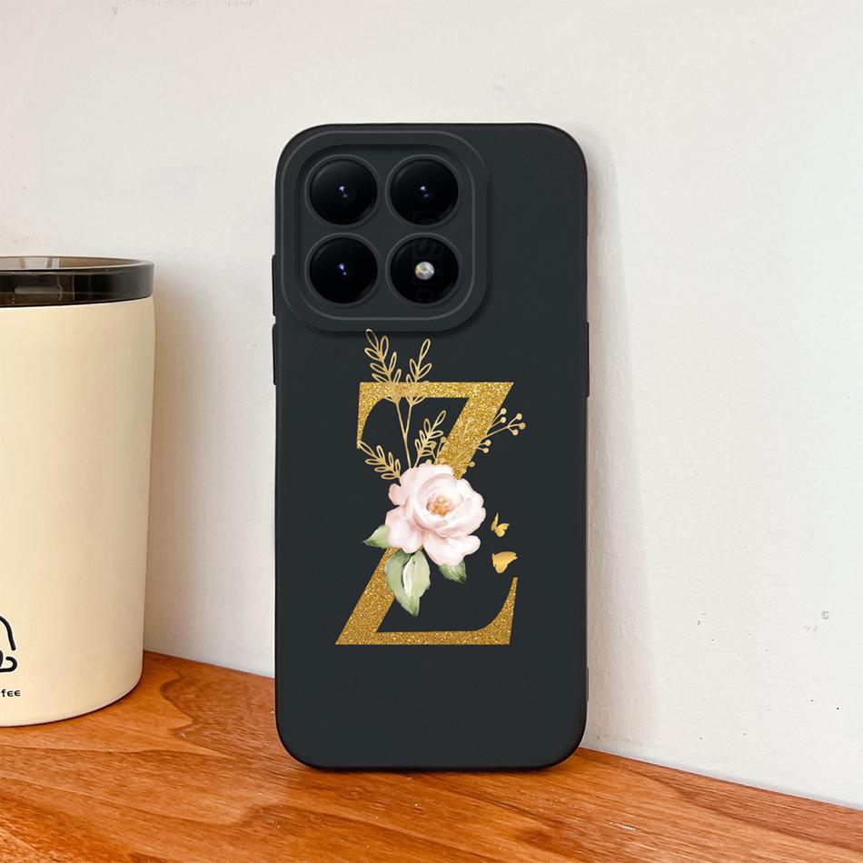 Чехол для Xiaomi 15T Pro 17 Pro Max Элегантные золотые буквы Мягкий жидкий силикон Защитная задняя крышка от падения для MI 15 T