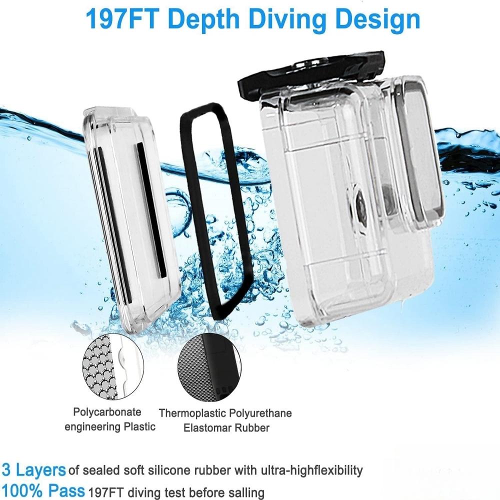 FitStill 60M Waterproof Case for Go Pro Hero 8 Black Protective Underwater Dive Housing Shell with Bracket Accessories