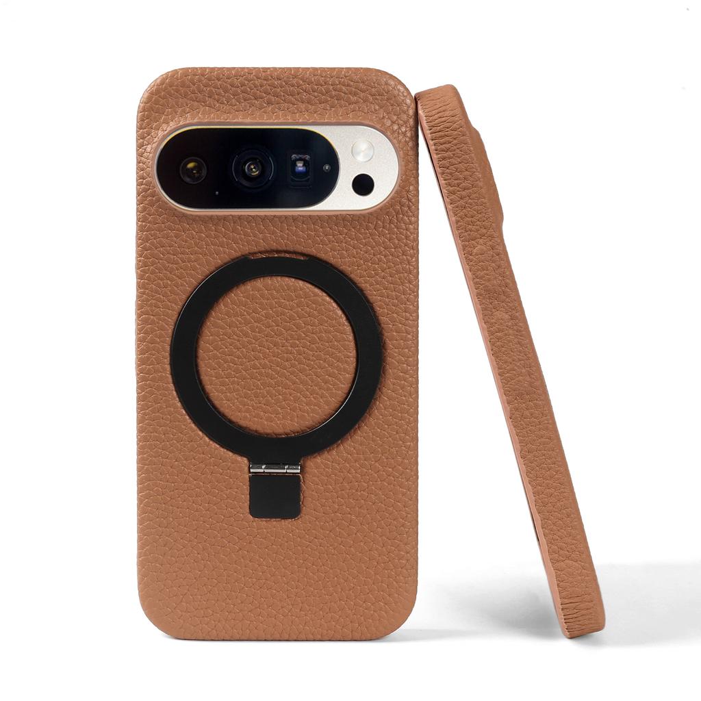 Magnetic Ring Genuine Leather Case For Google Pixel 10A 9 Pro XL 9A 8A 7A Pixel7 8 Pro Phone Back Cover Case Bracket Stand Coque