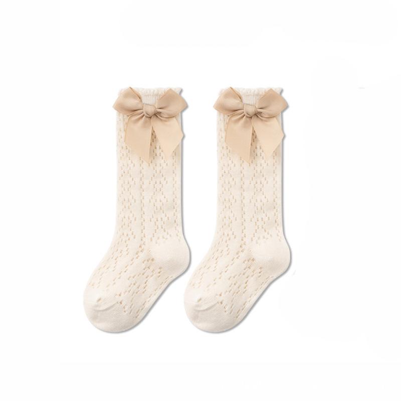 Носки для девочек, летние сетчатые носки из хлопка с бантом для малышей, длинные носки для новорожденных, одежда для девочек 0-3 лет