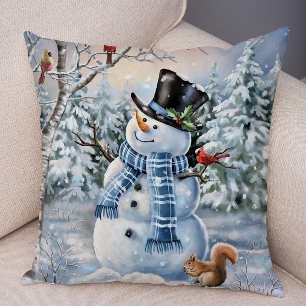 Cute Cartoon Snowman Cushion Cover Christmas Decoration Soft Plush Pillowcase Living Room Sofa Ornaments Bedroom Home