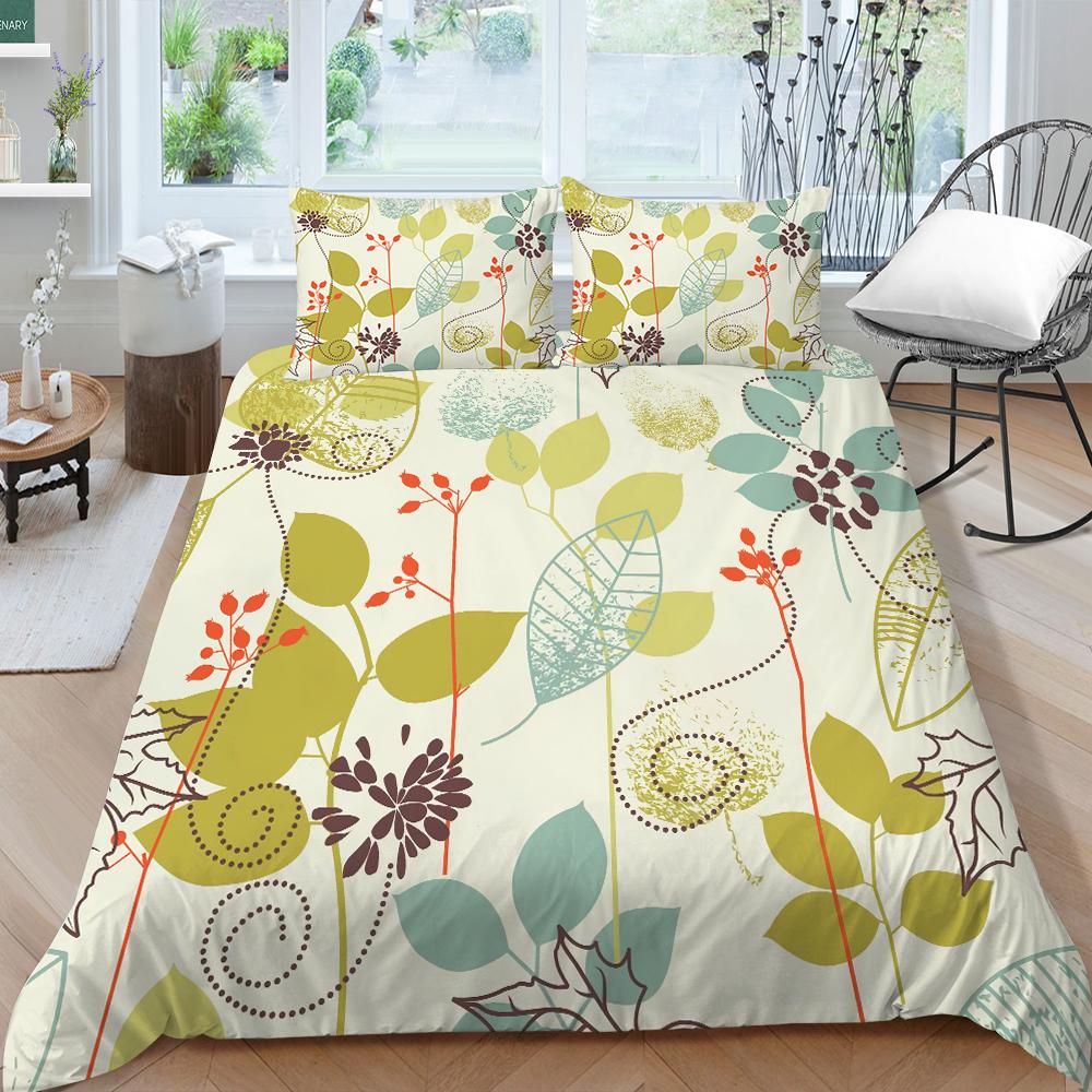 Семейное постельное белье, односпальная двуспальная кровать, полноразмерная серия с растительным принтом, постельное белье с узором в виде листьев, наволочка и пододеяльник, моющееся украшение для дома