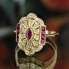 Gorgeous Red CZ Gold Color Rings for Women Vintage Style Luxury Lady Accessories Party Anniversary Gift Noble Jewelry