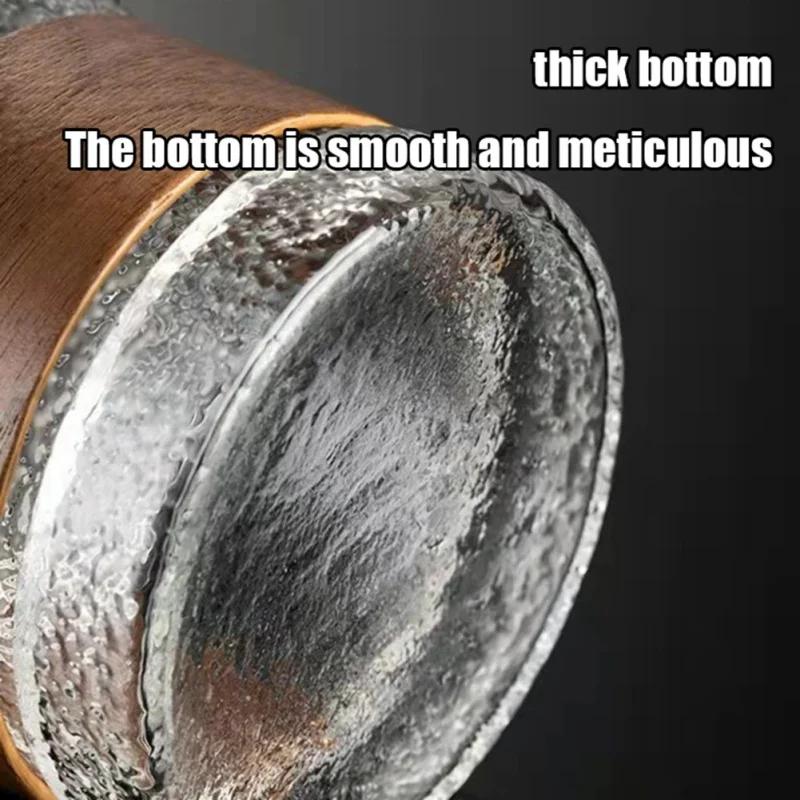 Ransparent Glass Tea Cup with Wood Enclosure Vintage Sake Cup Kung Fu Small Teacup Clear Coffee Mugs Espresso Cups Gift Ideas