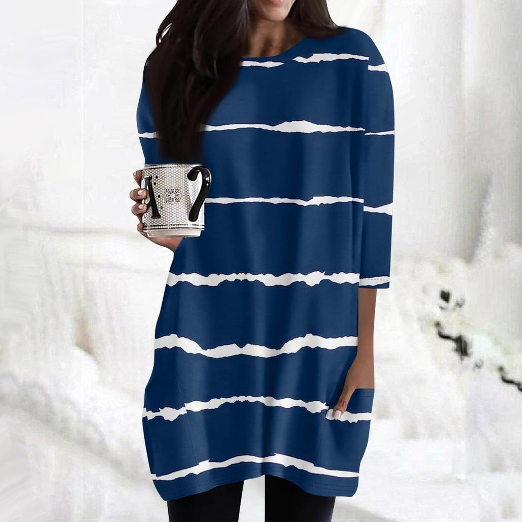 Женские повседневные рубашки с рукавами 3/4, модные туники с принтом, топы с карманами