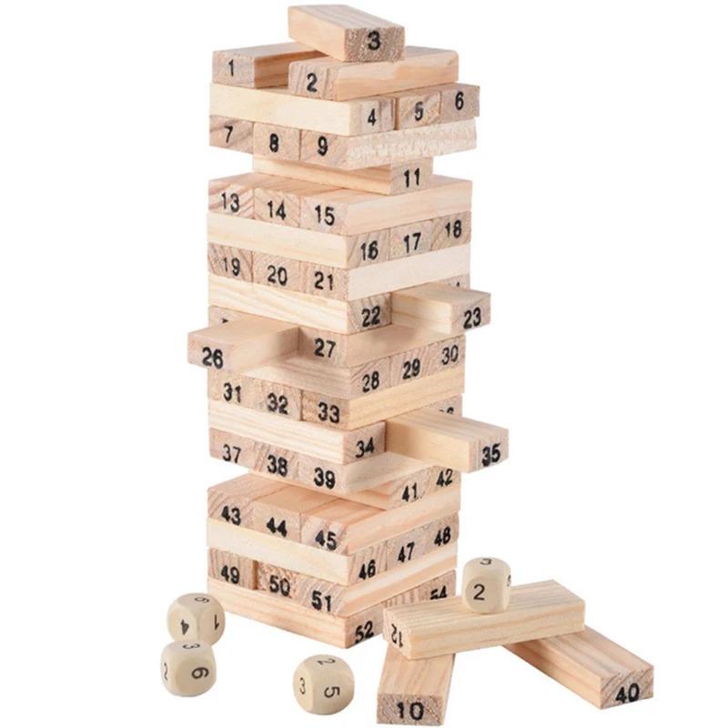 54PCS Wooden Stack High Game Blocks Toy Classic Balance Brain Game Toy Intelligence Educational Toys for Kids Children Boy Gift
