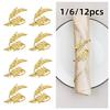 1/6/12pcs Metal Napkin Ring Buckles Gold Leaf Dinnig Table Decoration Napkin Holder Kitchen