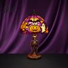 USB Plug-in Night Lamp Halloween Light Powered Stained Glass Lamp Retro Gothic Glowing Bookshelf Lighting with Warm Amber Purple Tabletop Decor for