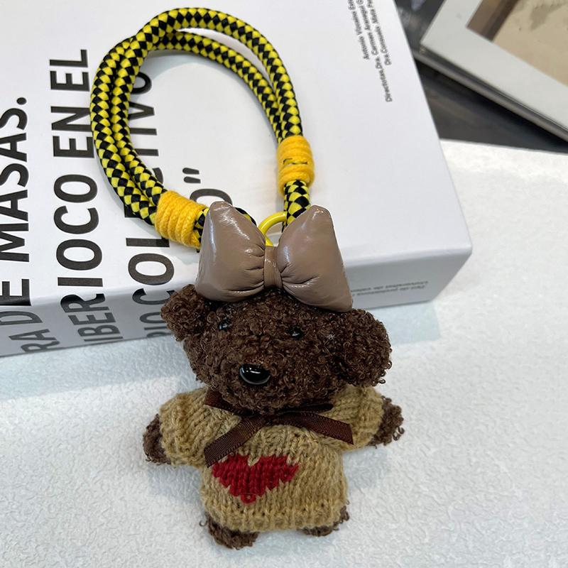 Милая плюшевая сумка ручной работы в виде медведя на ремешке для мобильного телефона с цветной веревкой, брелок для сумки-куклы