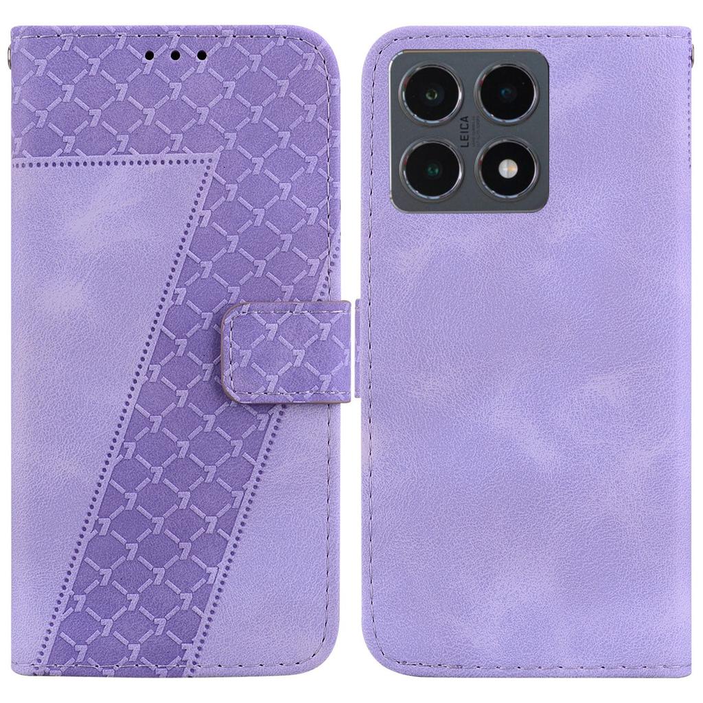 For Xiaomi 15T Stand Case 7-Shaped Pattern Imprint Leather Phone Cover with Strap