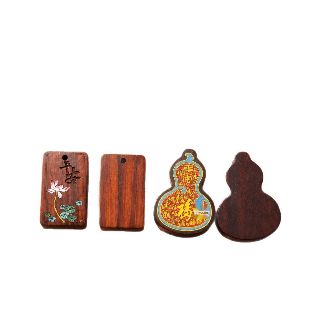 Red Sandalwood Ping An Talisman Gourd Pendant - Handmade Fortune Keychain Ornament.