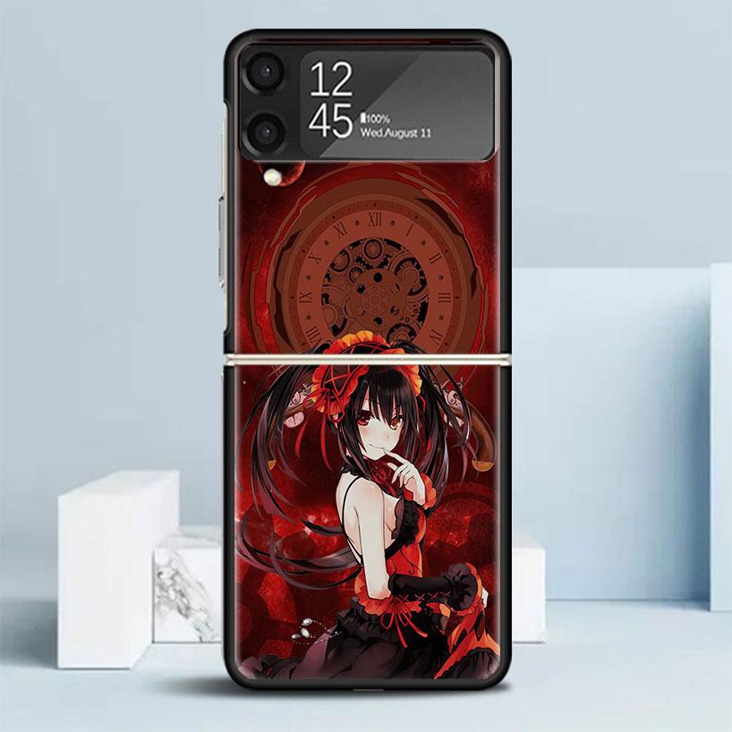 Date A Live Токисаки Куруми Черный Чехол для Samsung Galaxy Z Flip 7 6 5 4 3 5G Чехол для Телефона Flip7 Flip6 Flip5 Flip4 Flip3 Узор