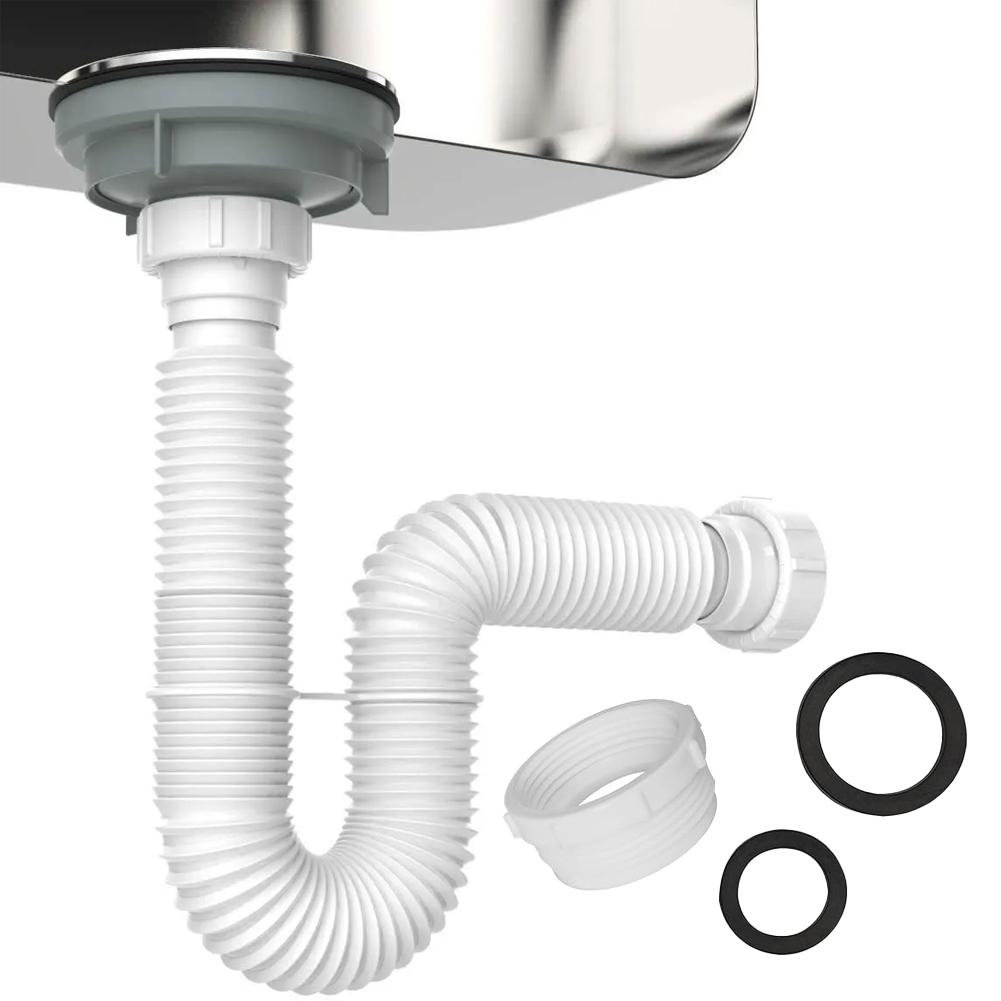 Kitchen Bathroom Basin Drain Pipe Retractable Flexible Sink Drain Pipe 1-1/2" 1-1/4" Garbage Disposal P-Trap With Adapter