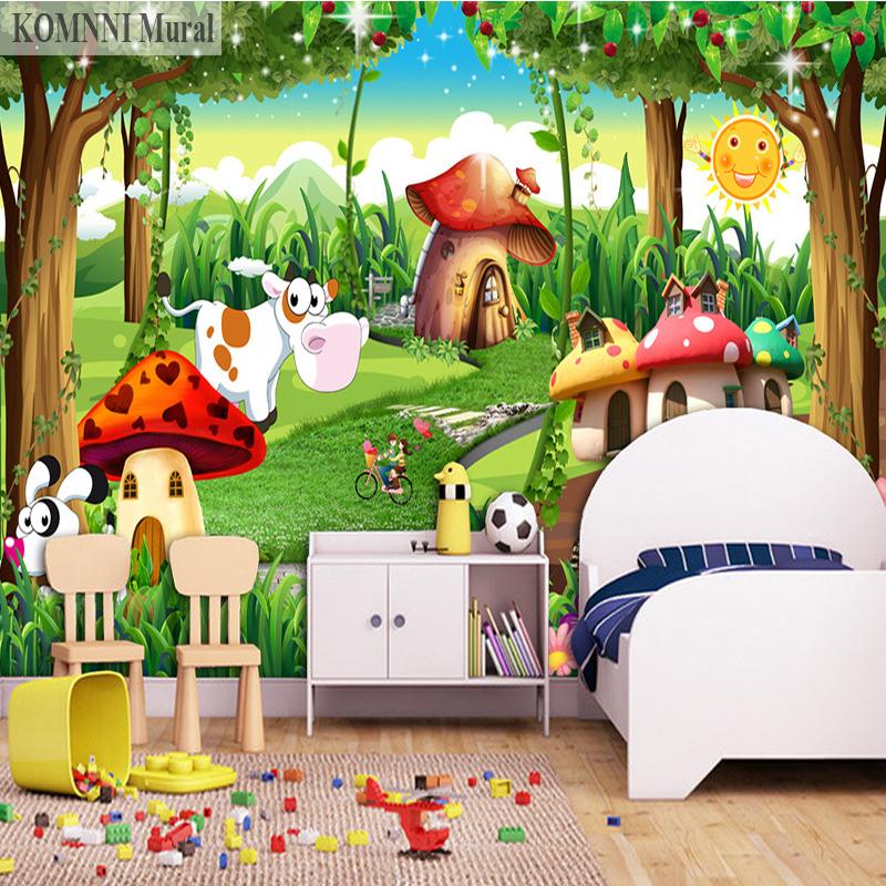 3D фото обои детская комната спальня мультяшная настенная роспись лесной дом фоновое украшение живопись