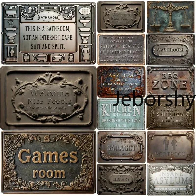 Metal Aluminum Sign Poster House Gate Bathroom Wall Plaque Decoration Retro Shabby Plate Embossed Style Craft Tinplate Painting