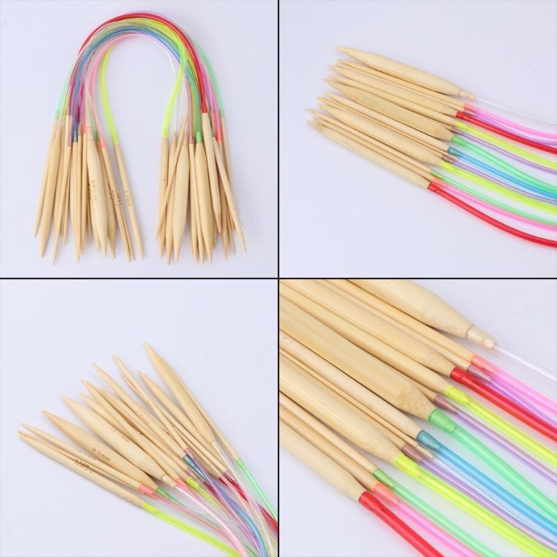 18 шт. 18 размеров 40 см Разноцветные Круговые Бамбуковые Спицы для Вязания 2,0-10 мм