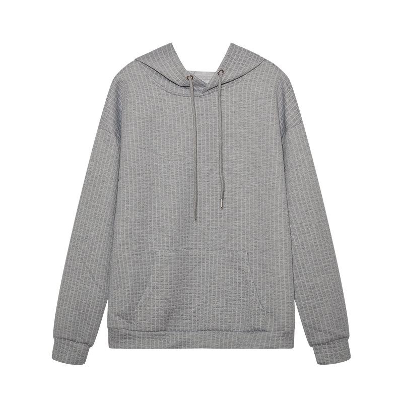 2023 Autumn/Winter Women's Waffle Knit Crew Neck Long Sleeve Solid Color Sweatshirt.