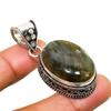 Labradorite Gemstone Handmade 925 Silver Plated Jewelry Pendant 1.70"