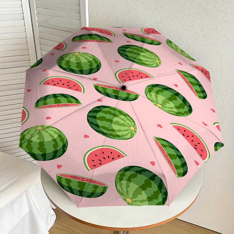 1PC Watermelon Heart Automatic Open/Close Umbrella Compact Folding Umbrella with 8-Rib Shaft lightweight esign, Highquality Fabric1200A