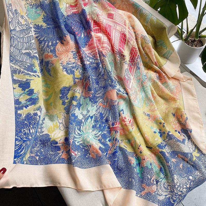 Универсальный хлопково-льняной клетчатый солнцезащитный дорожный платок-шаль - Большой 130 квадратный