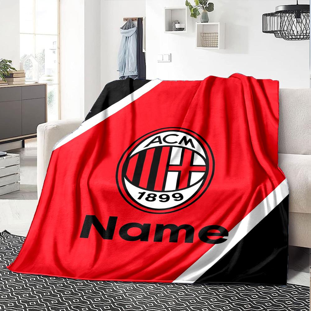 Custom Name Ac Milan Theme Printed Blanket Perfect For Couch Bed Travel Outdoor Use Machine Washable Cozy Durable