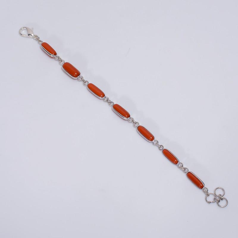 Fantastic Top Grade Qualite 100% Natural Red Coral Oval Shape Ethnic Style Handmade Jewelry 925 Steling Silver Plated Bracelet 7-8" WSJ-5206