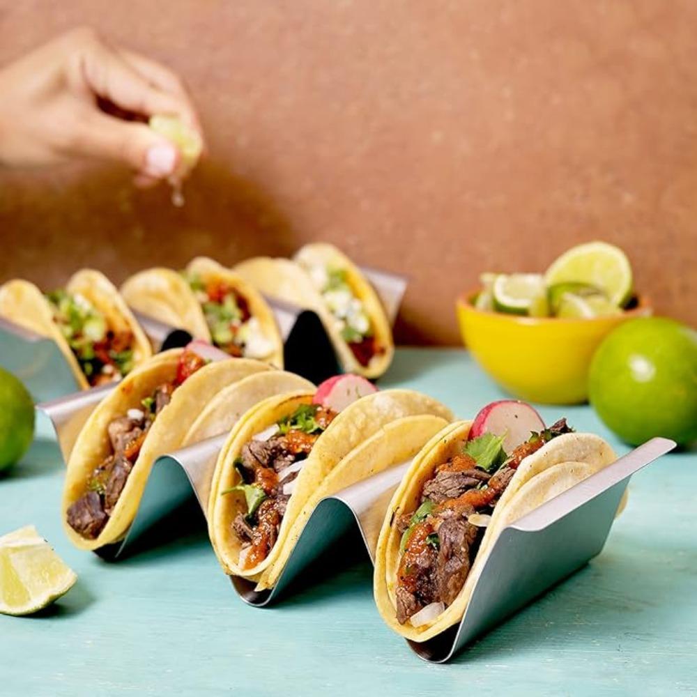 V-shaped Groove Stainless Steel Taco Holder Wavy Mexican Food Rack Taco Stand Dinner Tables