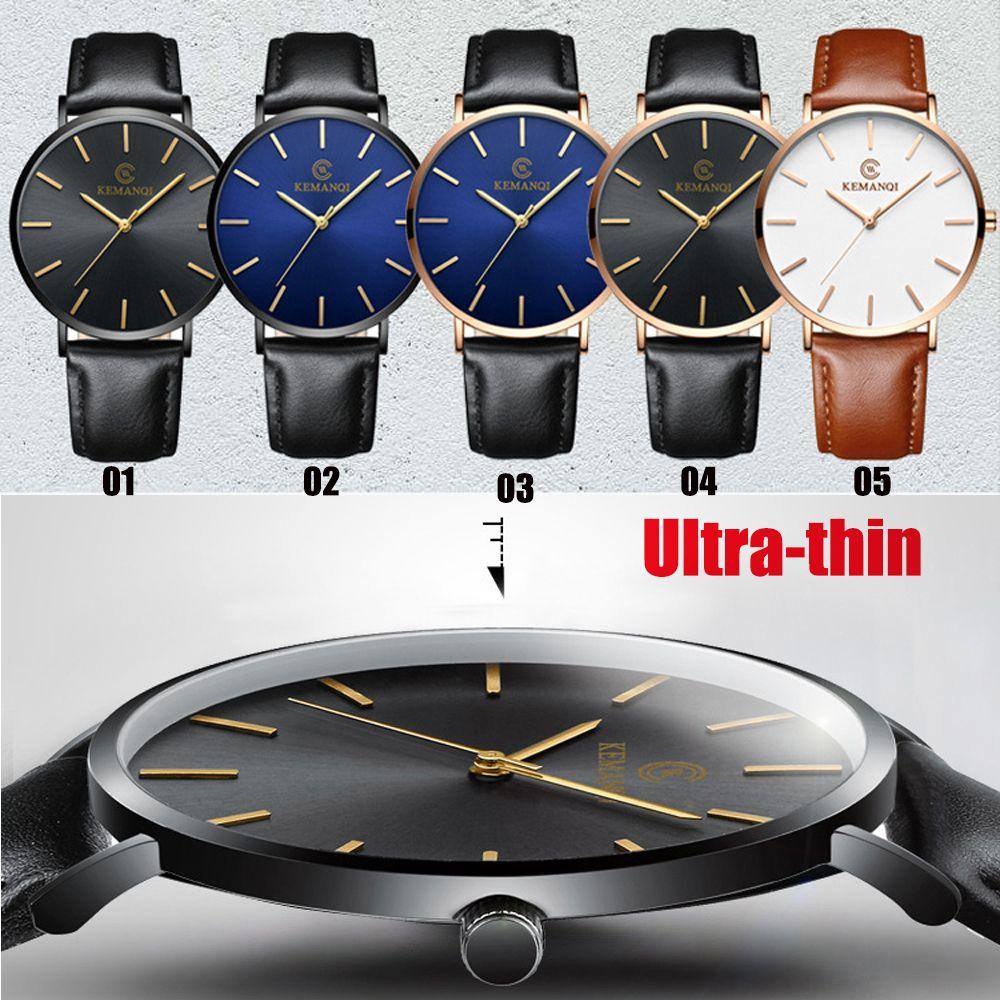 Gifts Fashion Business Simple Quartz Wrist Watch Men Watch 6.5mm Ultra Thin Genuine Leather Strap