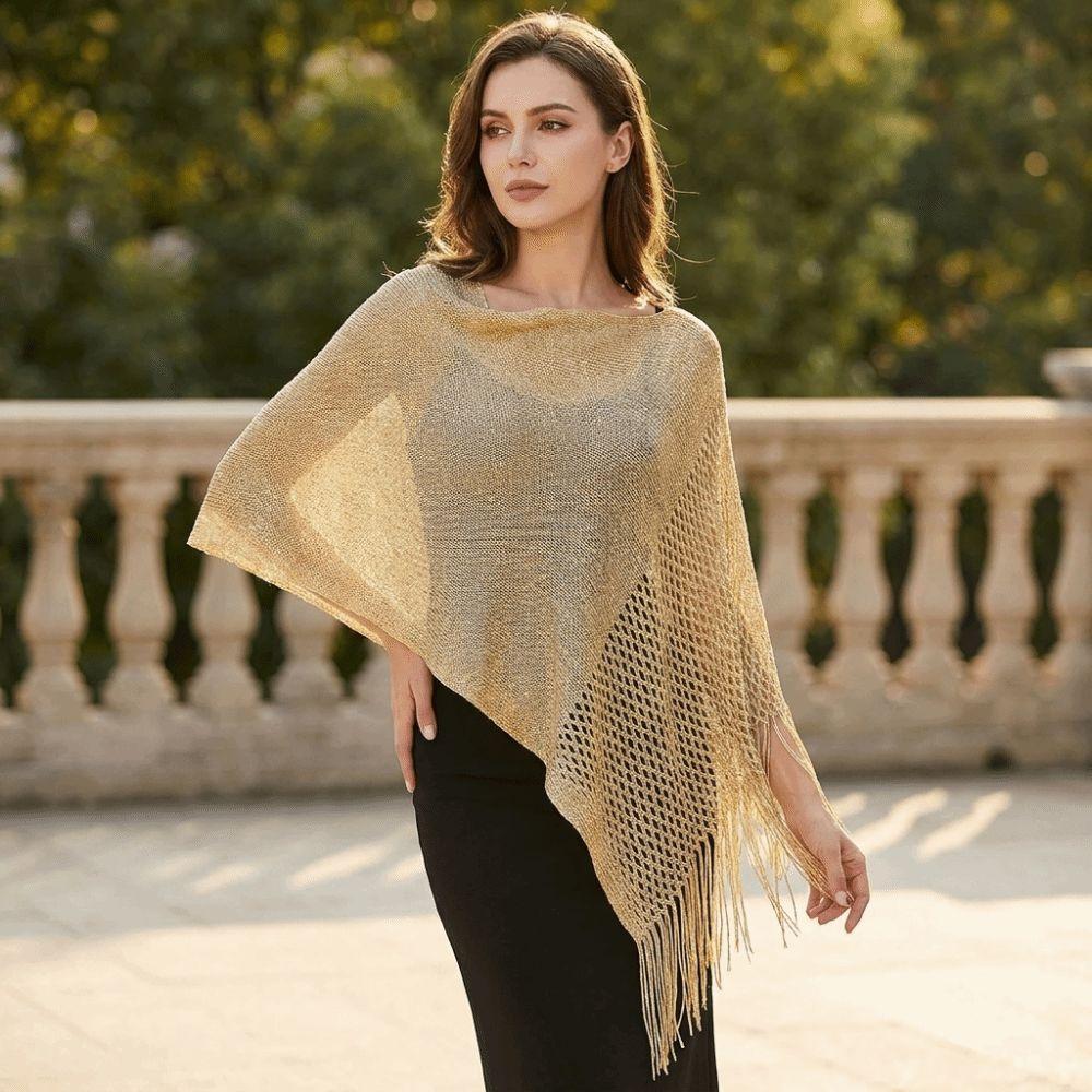 Trendy Hollow Out Shawl Breathable Hollow Out Scarf Photo Props Tassel Shawl Dinner Party