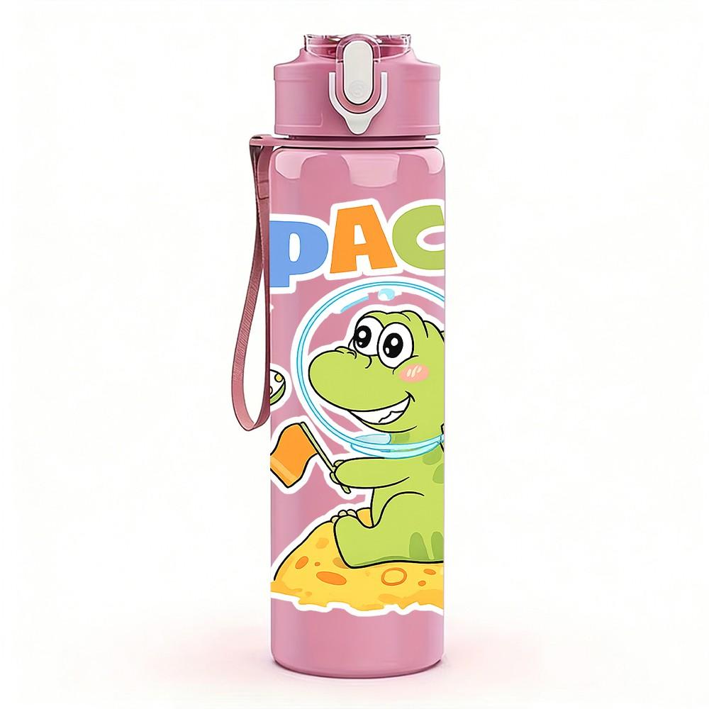 1PC Space Suit Dinosaur Print 750ml Color Plastic Sports Water Bottle Leakproof Flip Straw Lid Suitable for Sports Office Home Use