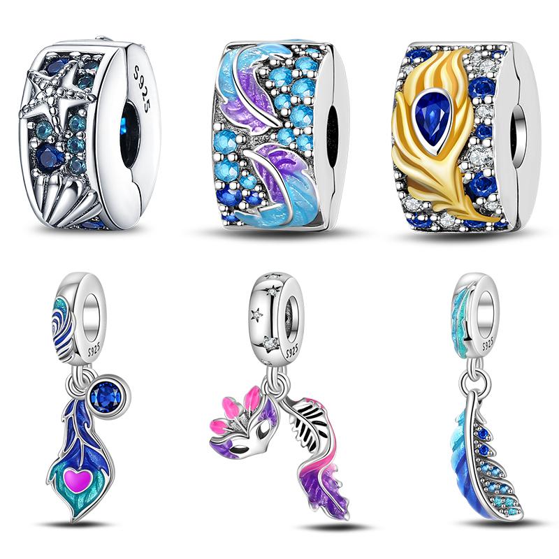 Fine Charms 925 Silver Color Feather Butterfly Magical Mask Charms Beads Fit Diy 925 Bracelet Fine DIY Jewelry Gift