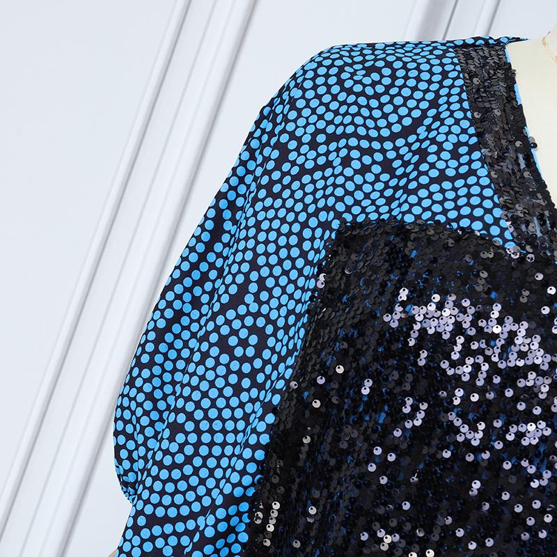 Oversized Women V Neck Half Sleeve Geometric Print Stitching Casual LooseDress