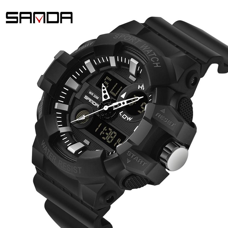 Мужские часы Sanda Sports Роскошные светодиодные цифровые военные кварцевые часы Мужские водонепроницаемые наручные часы в стиле G Relogio Masculino Часы