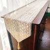 French Lace Rectangular Polyester Linen Woven Table Runner - Decorative Table Cover with Hollow Crochet Design for Coffee Table, TV Stand, Long Table