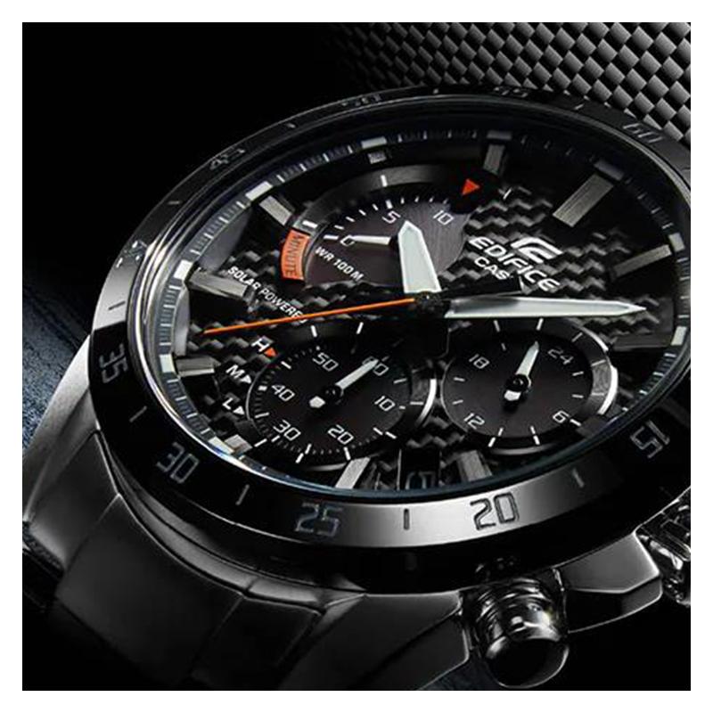 Casio EDIFICE Водонепроницаемые и ударопрочные Кварцевый механизм Стальной ремешок Японские и корейские часы Мужские часы Черный циферблат EQS-930DB-1AV