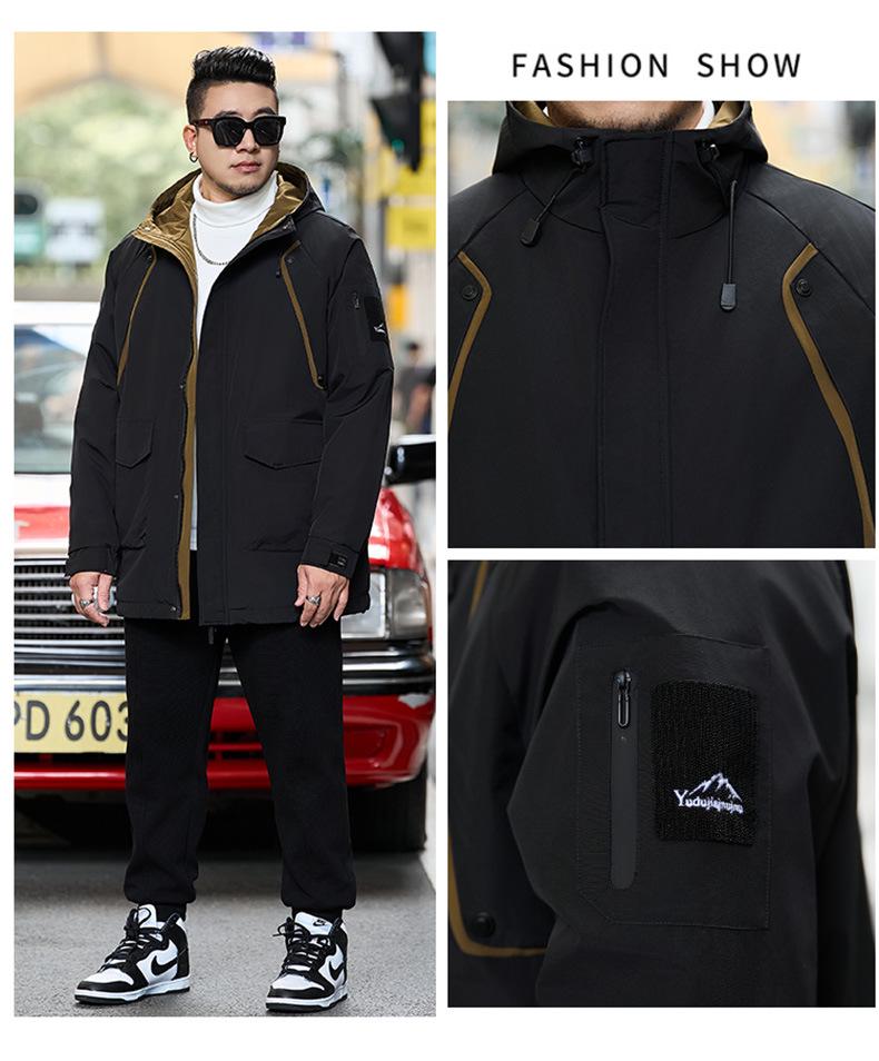Мужская хлопковая куртка средней длины с капюшоном большого размера - Зимняя модная марка 808
