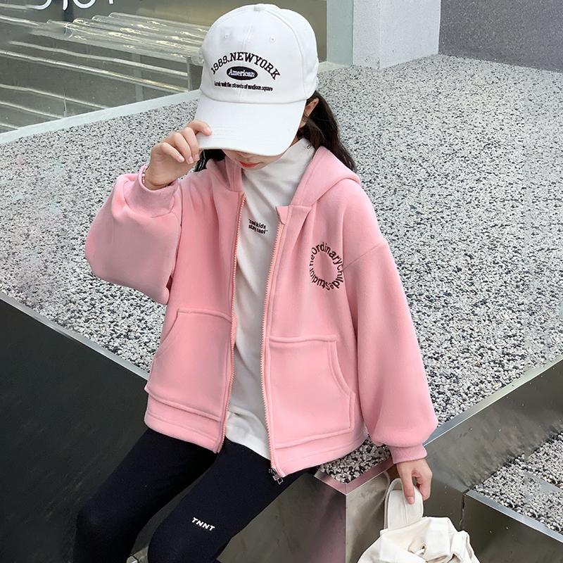 Trendy children's casual fleece hooded jacket (A)