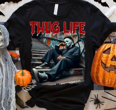 Футболка с персонажем Хоррора THUG LIFE, Детская футболка на Хэллоуин, Взрослая футболка на Хэллоуин