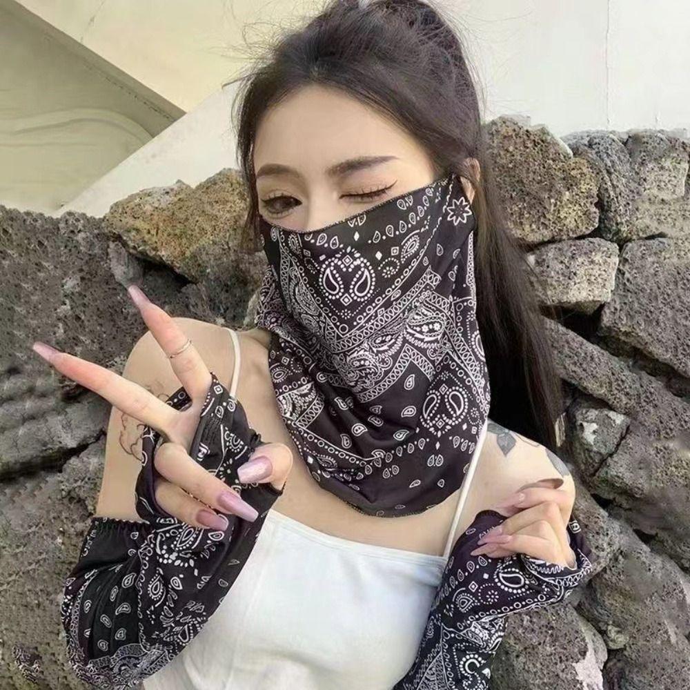 Маска-балаклава из ледяного шелка, тонкие рукава, закрывающая половину лица, шарф, солнцезащитная маска для лица, женская