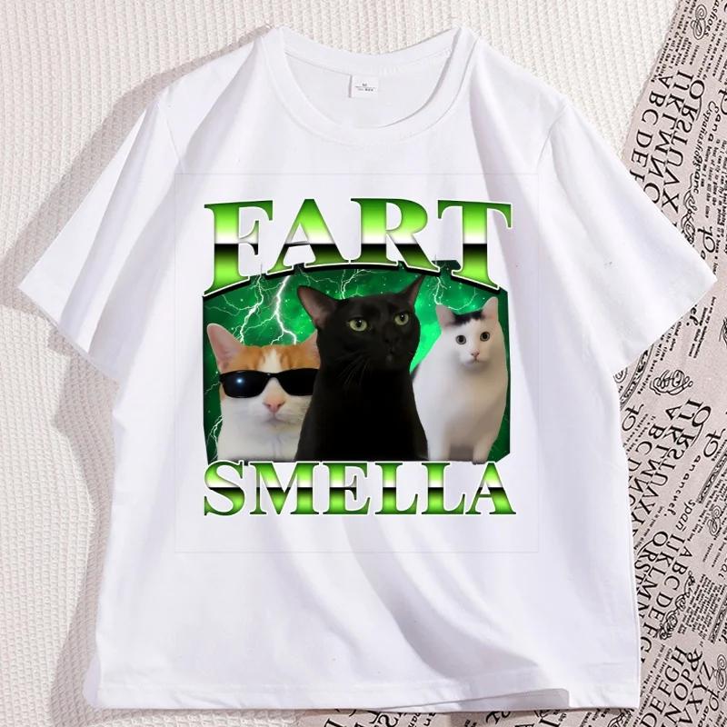 Fart Smella Funny Cat Tshirt Women Casual Silly Cats Tee Shirt Weird Tees Round Neck Short Sleeve Tees Clothes Women clothing