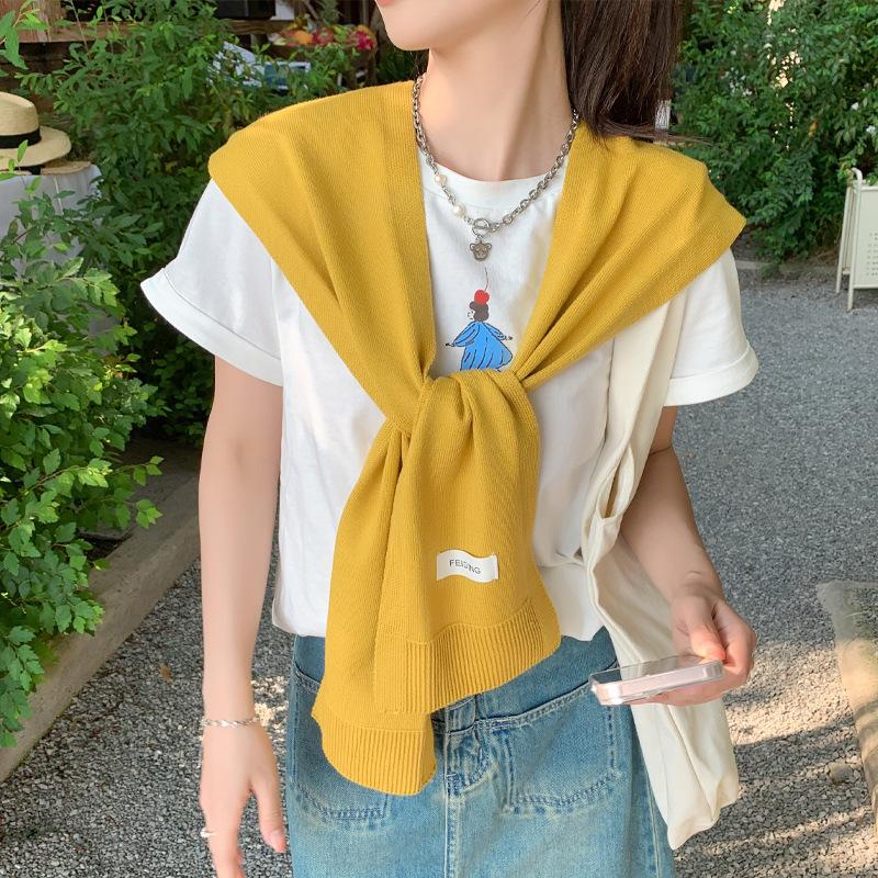 New Knitted Solid Color Letter Shawl For Women Versatile Student Outdoor Shoulder Spring/Summer Air Conditioning Room Shoulder