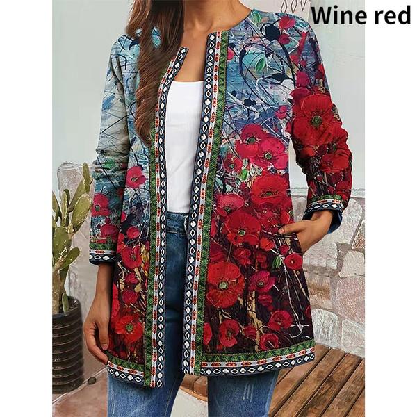 Женская мода, винтажный этнический стиль, цветочный принт, большие размеры, куртки из тесьмы с лентами, кардиган с этническим узором, верхняя одежда