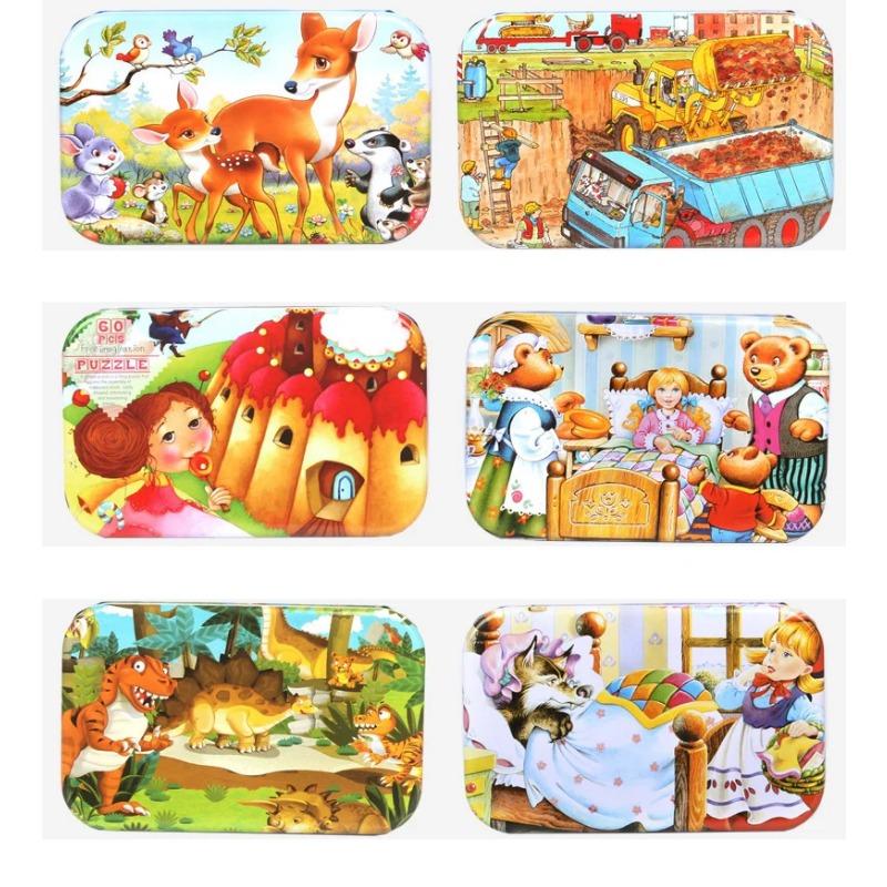 Новые 60 шт. деревянные головоломки, игрушки для детей, мультяшный автомобиль, деревянная головоломка с изображением животных, обучающая развивающая игрушка для детей, подарок для детей