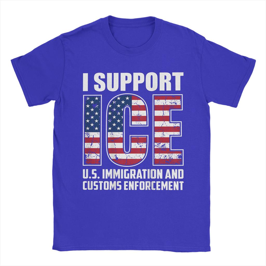 Vintage I support ICE us immigration and customs enforceUnisext TShirt Unisex Round Neck Cotton T Shirts Short Sleeve Tee Shirt