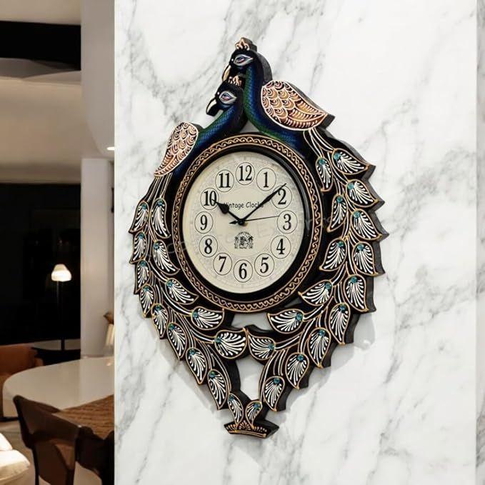 Большие часы из соснового дерева «Павлин»