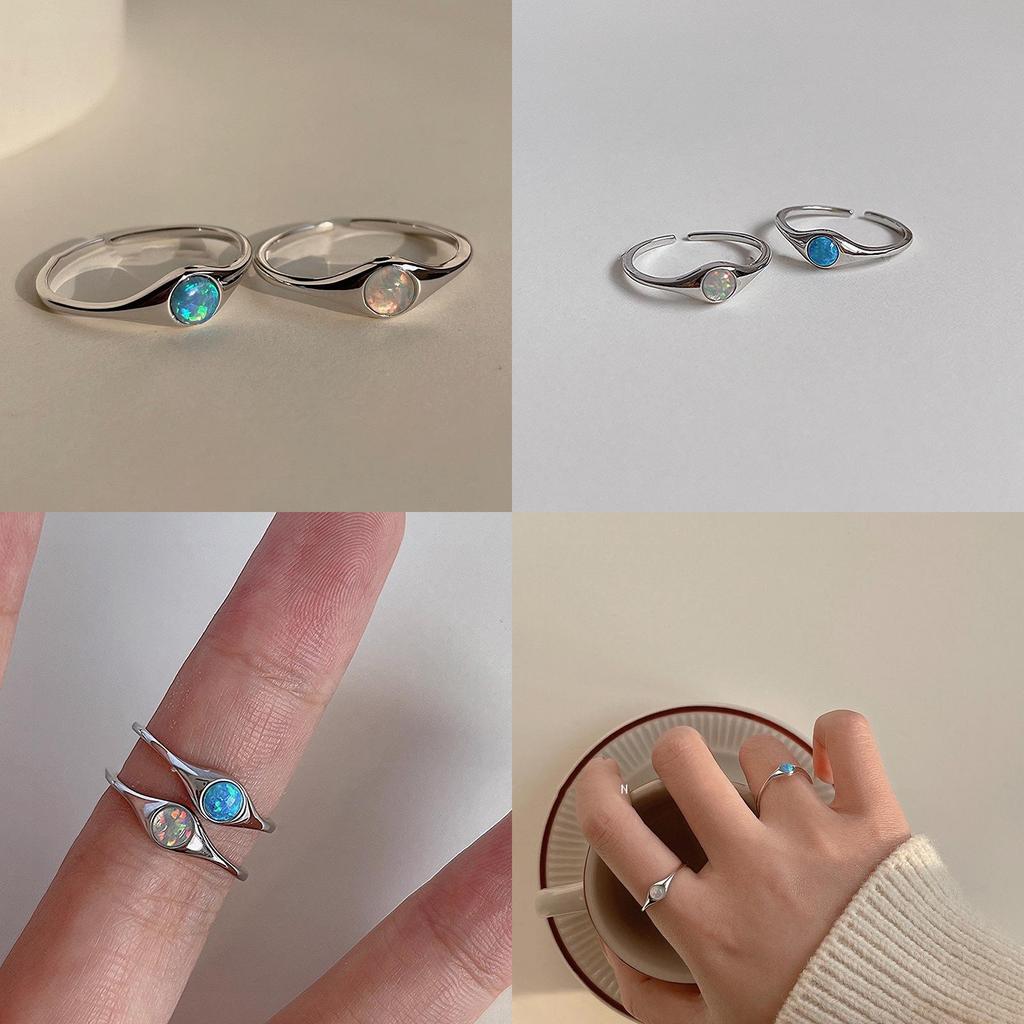 Stunning Vintage Opal Stone Open Ring Colorful Raw Gemstone Adjustable Couple Gift