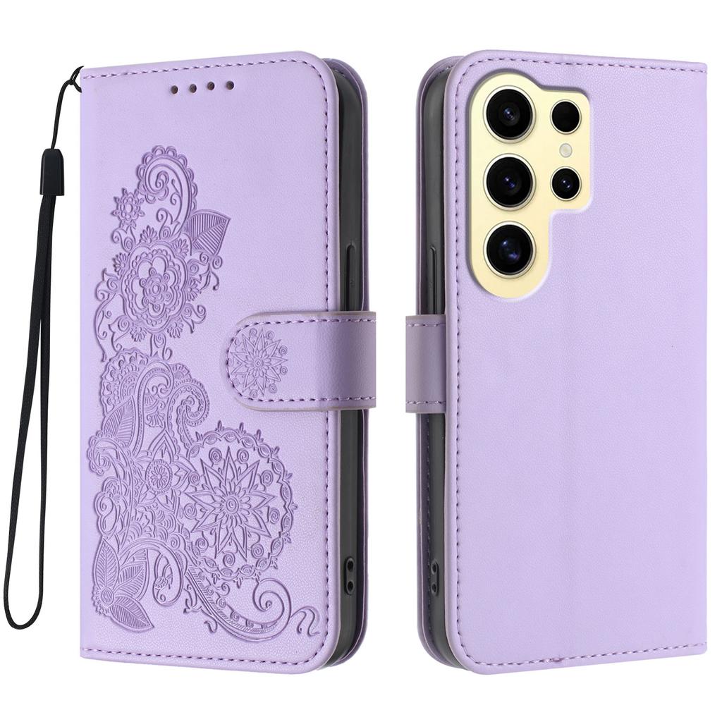 For Samsung Galaxy S24 Ultra Phone Cases Mandala Flower Leather Wallet Mobile Cover with Strap