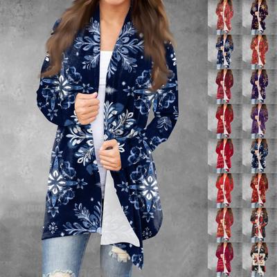 Женская модная рождественская куртка с принтом, повседневный кардиган с длинным рукавом, пальто