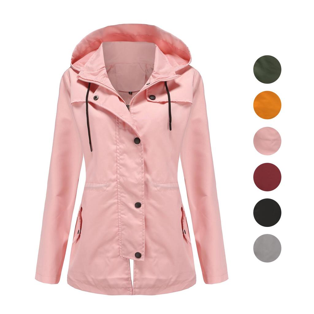 Ветровка для женщин, тонкий плащ средней длины с капюшоном, весна-осень, женская ветрозащитная водонепроницаемая повседневная куртка, верхняя одежда, дождевики