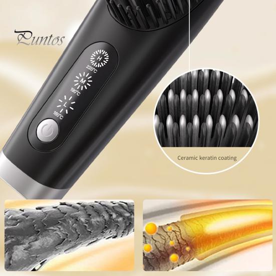 Портативный выпрямитель для волос, 3 температуры, быстрый нагрев, USB аккумулятор, отрицательные ионы, горячая щетка, электрическая расческа для укладки вьющихся волос